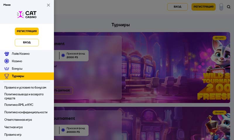Главная страница Cat Casino